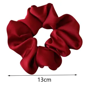 13cm burgundy satin silk scrunchie oversized elastic hair tie for women hairstyles
