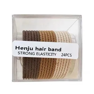 24-piece set of elastic hair ties in neutral brown tones stored in a clear acrylic box