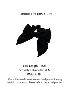 Detailed size specifications for the cream-textured black bow hair scrunchie accessory