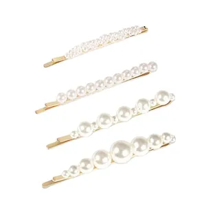 Lot de 4 barrettes à perles faites main avec base en alliage doré sur fond blanc pur