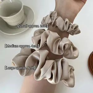 Women Elegant Satin Hair Scrunchie Creamy Texture Silky Pleated Hair Tie Korean Style Beige Champagne Hair Accessories