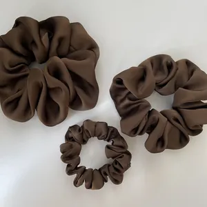 Satin Hair Scrunchies Various Sizes Pleated Elastic Solid Color Coffee Beige Black White Women Fashion Hair Accessories