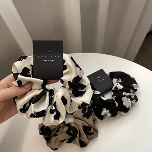 French Style Large Satin Hair Scrunchies Elegant Floral Cow Print Elastic Hair Bands For Women Daily Hair Accessories