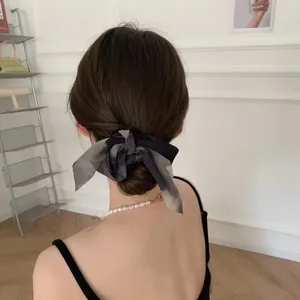 Coletero con Lazo Estilo Coreano con Estampado Tie Dye y Lavado de Tinta Con Cintas Largas para Mujer Gomas de Pelo de Tela de Satén Elegantes Accesorios para el Pelo