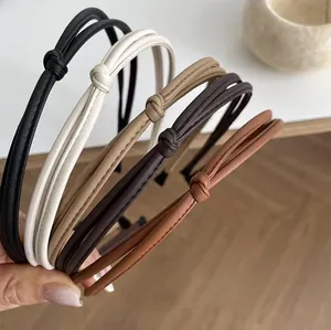 Elegant PU Leather Thin Knot Headband For Women Korean Style Simple Temperament Hairband Daily Fashion Hair Accessories