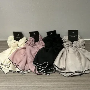 Chouchous Élégants en Satin avec Nœud et Ruban Style Coréen Grands Élastiques à Cheveux en Mousseline Plissée pour Femmes Accessoires Cheveux