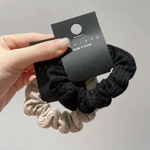 French style striped knit scrunchies set in black and beige with premium texture