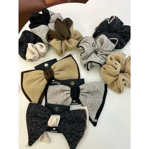 Élégantes Pinces à Cheveux Nœud en Tweed et Satin Et Scrunchies Accessoires pour Cheveux en Tissu Rétro pour Femmes Coiffage Quotidien