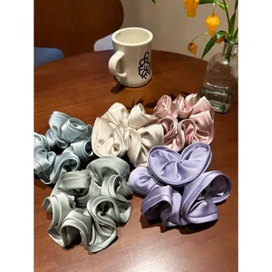 French Style Oversized Satin Scrunchie Morandi Color Ruffle Flower Hair Ties High Elastic Hair Band Women Fashion Hair Accessories