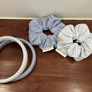 Ensemble chouchous et serre-têtes à rayures bleues et blanches de style coréen