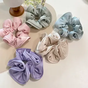 5-piece set of oversized satin scrunchies in Morandi colors with ruffle edge design