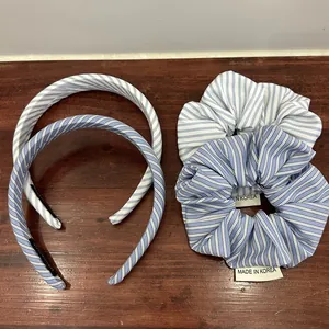 Ensemble de chouchous et de serre-têtes à rayures bleues et blanches de Corée