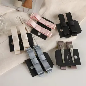 Par de Horquillas con Lazo de Satén Vintage Elegante Color Sólido Pinza de Pico de Pato Tocado de Cinta Dulce para Mujer Niña