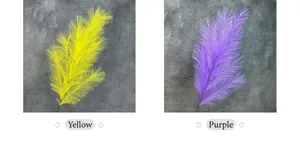 Detalle de hierba de plumas artificiales de colores en texturas amarillo y violeta