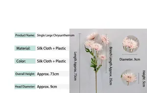 Dettaglio di crisantemo finto in seta rosa con fiori di diametro 9 cm e petali densi