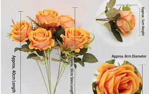 Detailansicht künstlicher Rosen mit Maßen: 40 cm Höhe und 8 cm Blütendurchmesser im Detail