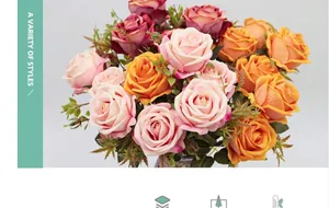 Detailansicht mehrfarbiger künstlicher Rosen aus Samt mit realistischen Blüten