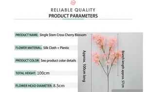 Detaillierte Größenangaben für eine 100cm künstliche rosa Kirschblüte aus Seide