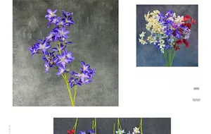 Détail macro de pétales de delphinium artificiels avec texture de soie et couleurs vives