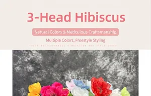 Detailed close-up of realistic 3-head artificial hibiscus silk flowers in vibrant colors
