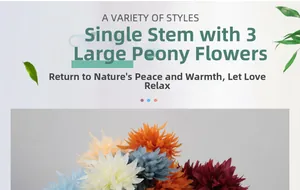 Detail of single branch 3-head large peony flower in various colors for home decor