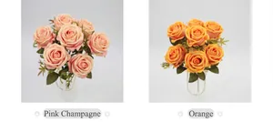 Detaillierter Vergleich von künstlichen Samtrosen in Rosé-Champagner und Orange