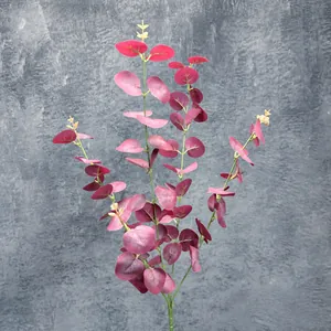 Artificial pink eucalyptus spray with three branches for home and wedding decor, 85cm height