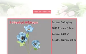 Detailed view of artificial 3-head blue hibiscus flower with realistic petal texture