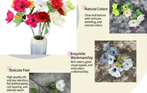 Macro detail of artificial poppy petals with realistic fuzzy stems in diverse colors
