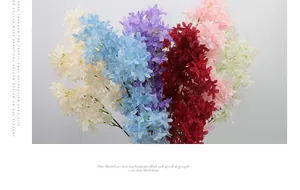 Detailed view of multi-colored artificial hydrangea silk flowers for wedding decorations