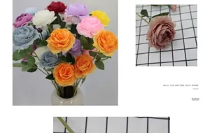Dettaglio delle teste di peonie e rose artificiali in seta per decorazione nuziale