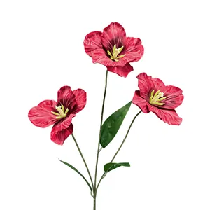Realistischer künstlicher Tulpenstrauß mit 3 roten Blütenköpfen für Heim und Hochzeit