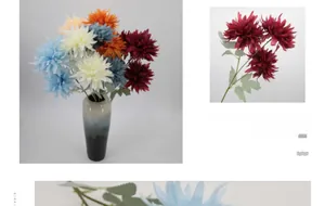 Close-up of artificial chrysanthemum flowers in burgundy and blue with rich silk petals