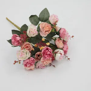 Artificial Rose Bouquet Silk Fabric Vintage Faux Flowers For Home Wedding Party Decor Autumn Color Floral Arrangement