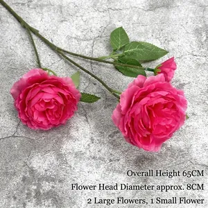 Ramo di ranuncolo artificiale magenta da 65cm con 3 fiori realistici per decorazioni
