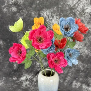 Künstliche Hibiskus Seidenblume Zweig 3 Köpfe Falsche Mohn Pfingstrose Für Hochzeit Home Decor Fotografie Requisiten Dekoration