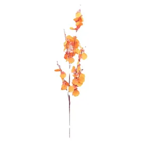 Lifelike 5-prong orange Dancing Orchid faux flower branch for home table decor
