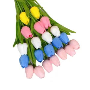 Ramo de tulipanes artificiales de PU en colores vibrantes para decoración del hogar