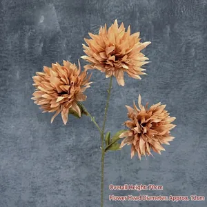 Artificial 3-head orange chrysanthemum with 70cm stem for home decor and photography