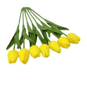 Ramo de tulipanes amarillos artificiales de PU realistas para decoración de bodas y hogar