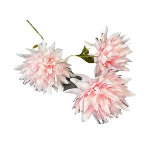 Three-head artificial dahlia bouquet with pink layered petals for home decor and photography