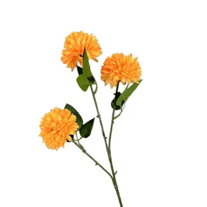 Artificial 3-head orange pompon chrysanthemum branch for home and wedding decor