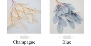 Detailvergleich künstlicher Pomelo-Blätter in Champagner und Blau für Wohndeko