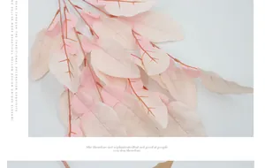 Detailed view of artificial peach pink leaf branch with delicate vein textures and soft color