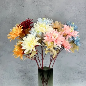 Fleurs De Dahlia Artificielles Réalistes En Satin À Têtes Multiples Avec Longues Tiges Branche De Fleurs Artificielles Pour Mariage Photographie Décoration