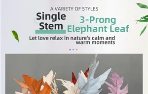 Detailed close-up of artificial 3-prong oak leaves in multiple colors for floral decor