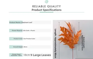 Macro view of artificial orange oak leaf spray with 9 silk leaves and detailed dimensions