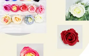 Vista detallada de cabezas de rosas de seda multicolores para decoración de bodas