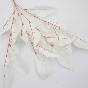Artificial white pomelo leaf spray with red stems for elegant floral home decoration