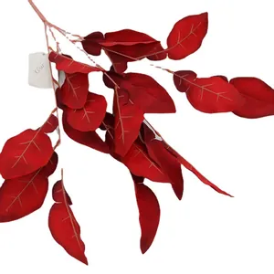 Artificial red pomelo leaf stem for home wedding decor and floral arrangements